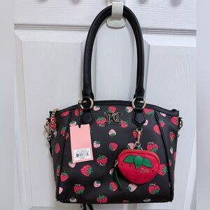 NWT Juicy Couture Sweet N Juicy Black Tote with Strawberries 🍓 & Coin Pouch